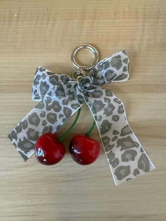 Leopard Bow and Cherry Keychain