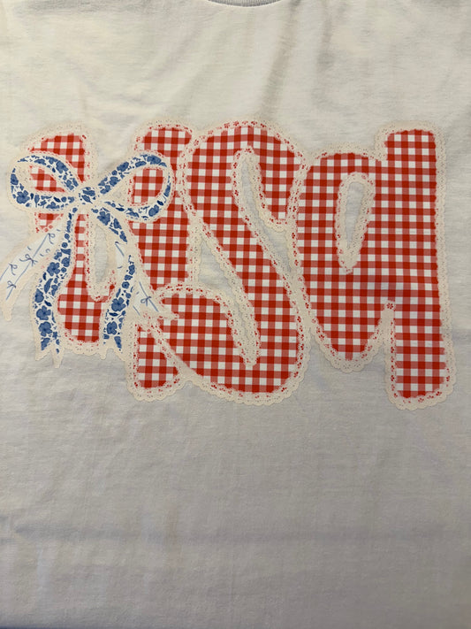 Gingham USA w/ Blue Bow Graphic Tee