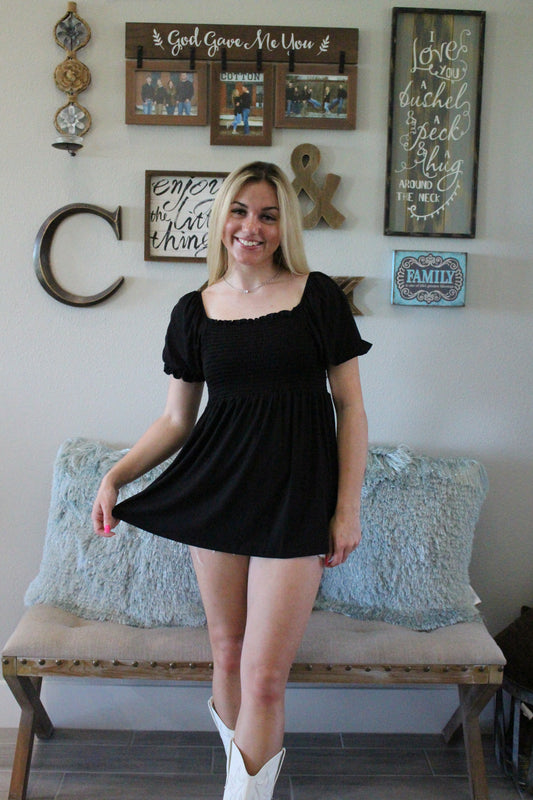 Black Smocked Top