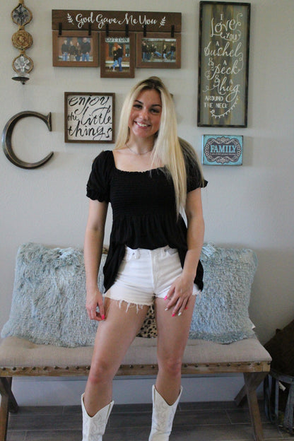 Black Smocked Top