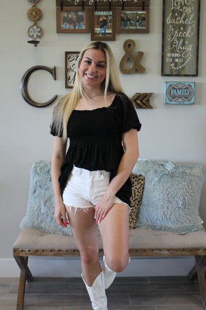 Black Smocked Top
