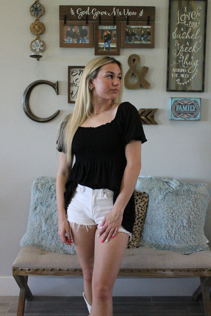 Black Smocked Top