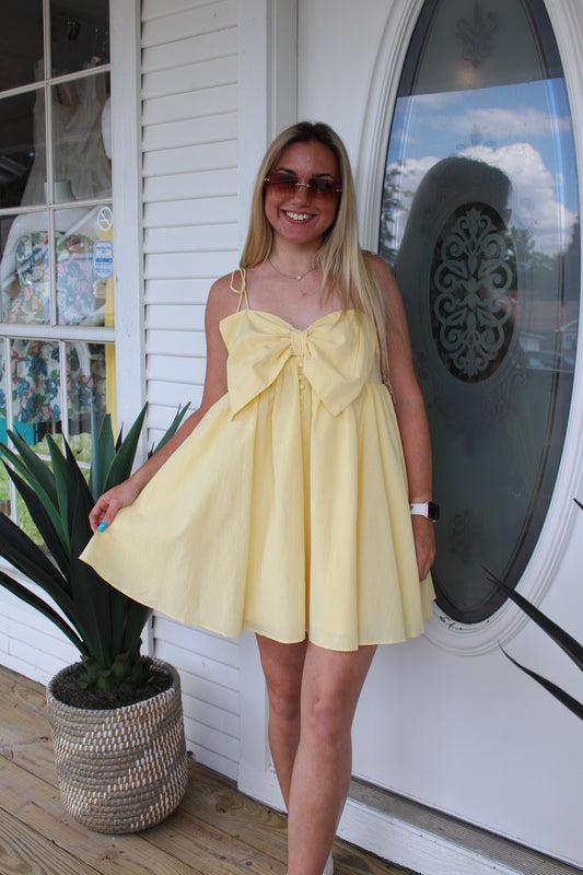 Yellow Large Bow Babydoll Dress