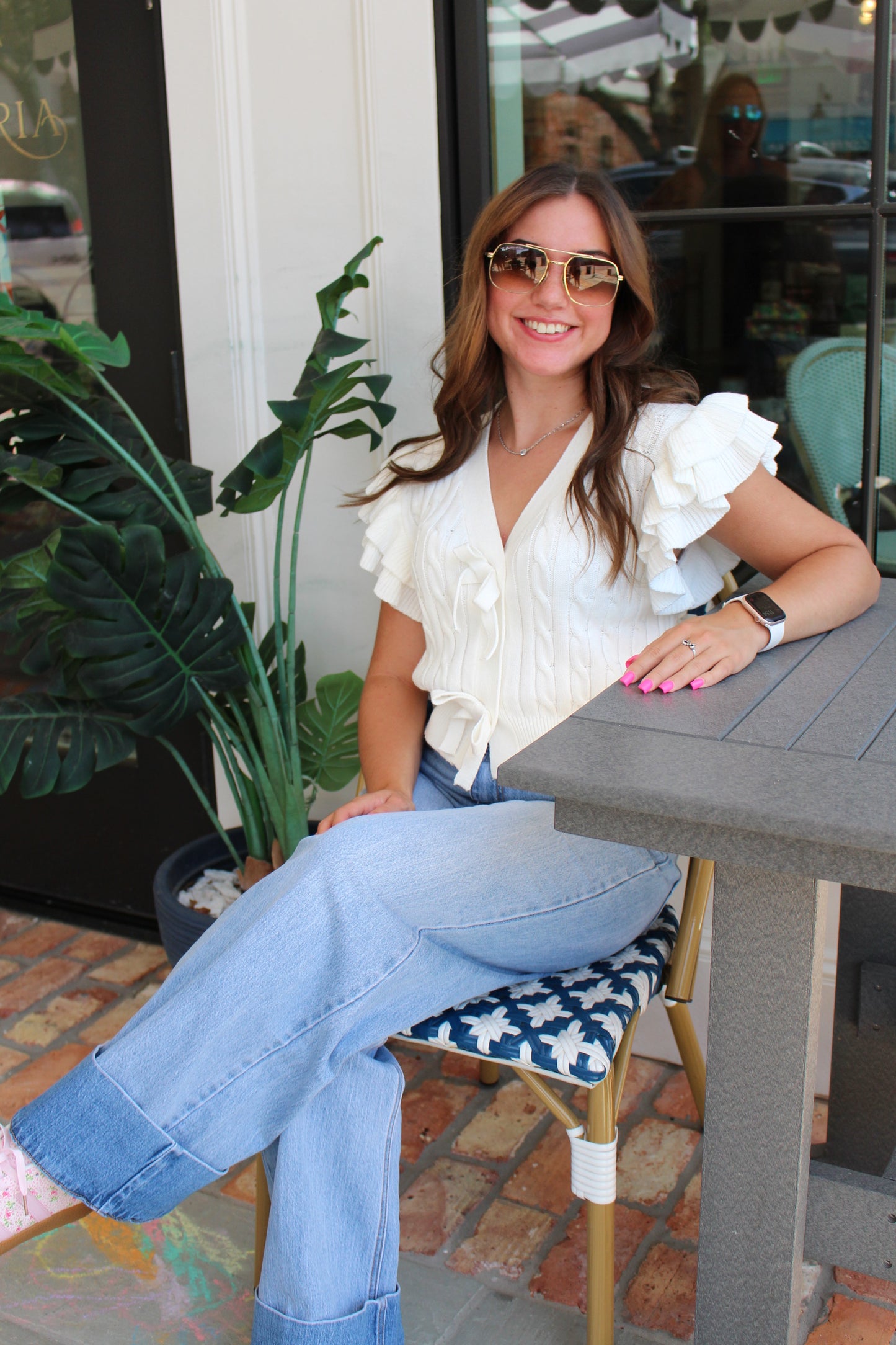 White Ruffle Sweater with Bows