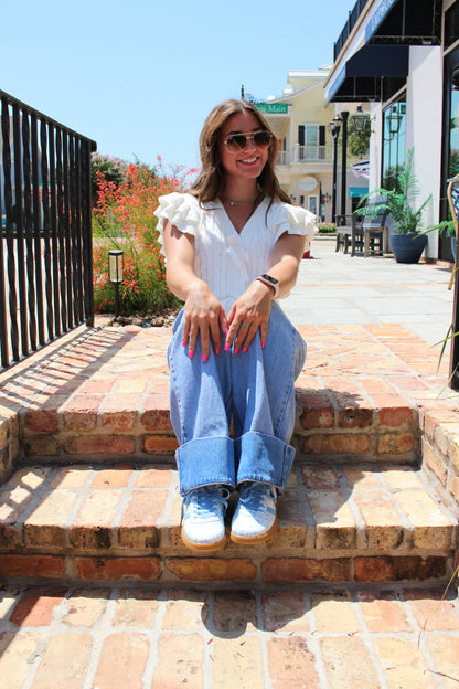 White Ruffle Sweater with Bows