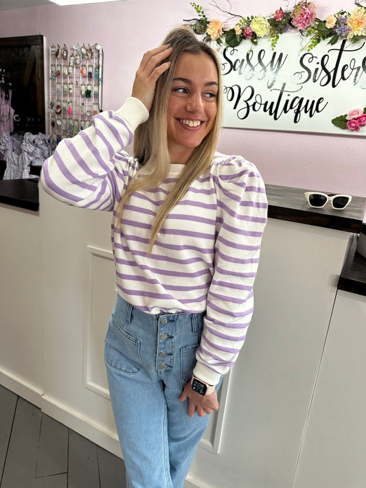 Lavender Striped Crewneck Sweater