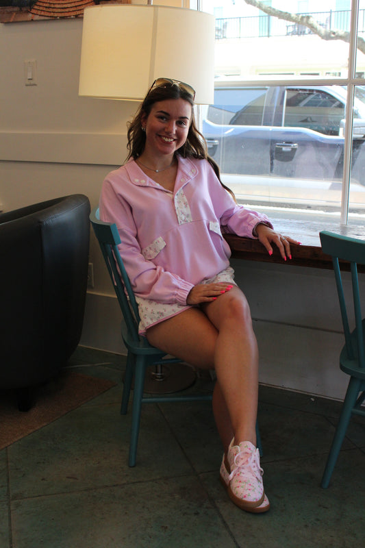 Pink Floral Sweatshirt and Short Set