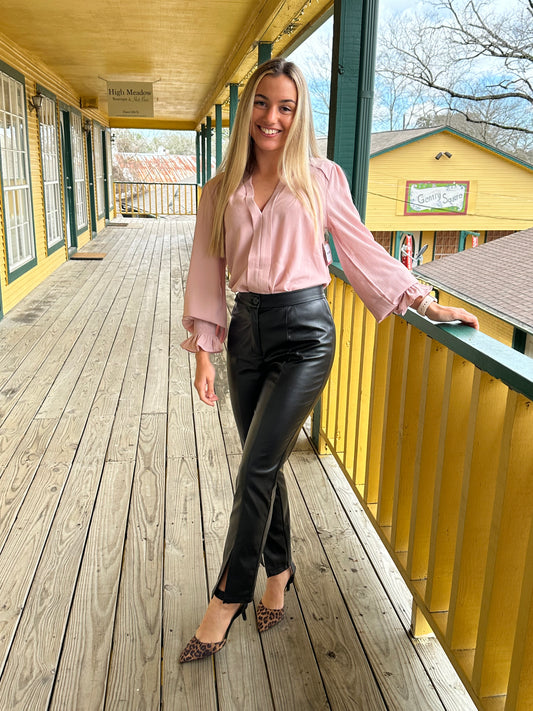 Blush Woven Blouse with Smocked Sleeves