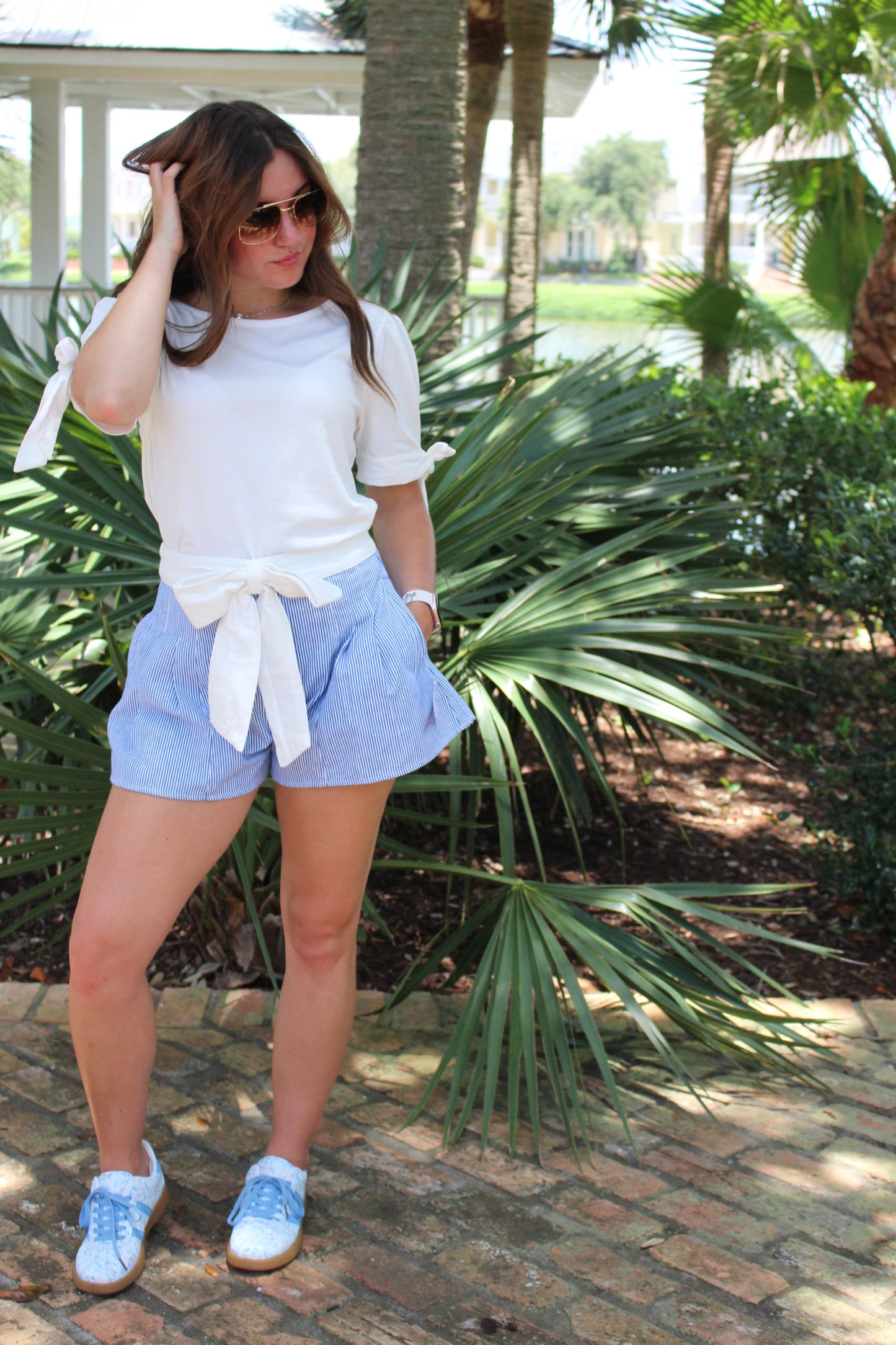 Blue Stripe Shorts with Bow