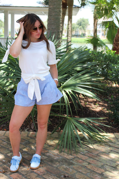 Blue Stripe Shorts with Bow