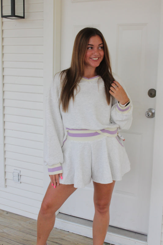 Grey Contrast Sweatshirt and Flowy Short Set