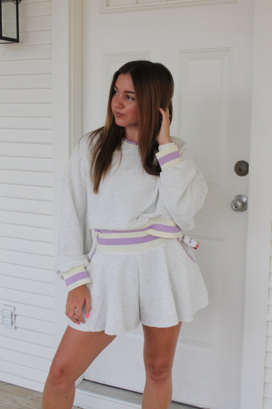 Grey Contrast Sweatshirt and Flowy Short Set