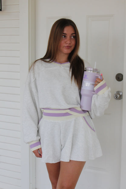 Grey Contrast Sweatshirt and Flowy Short Set
