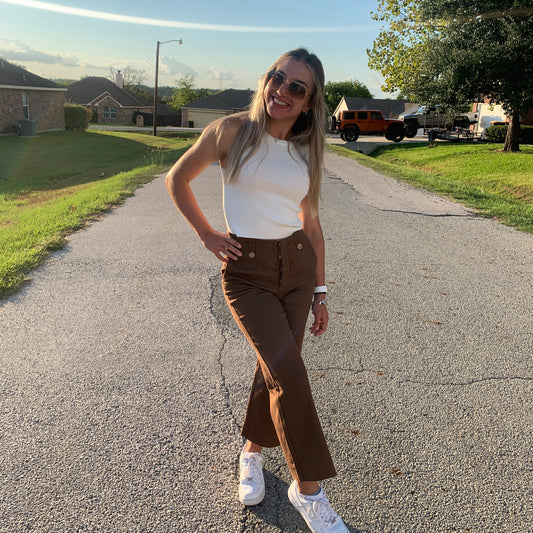 White Sweater Crop Top & Brown Soft Wash Pants Bundle