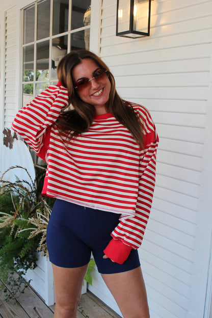Red Open Back Long Sleeve Top