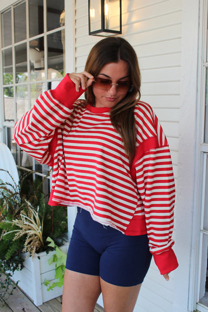 Red Open Back Long Sleeve Top