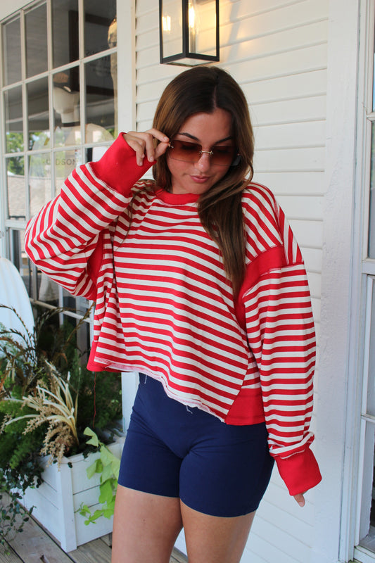 Red Open Back Long Sleeve Top