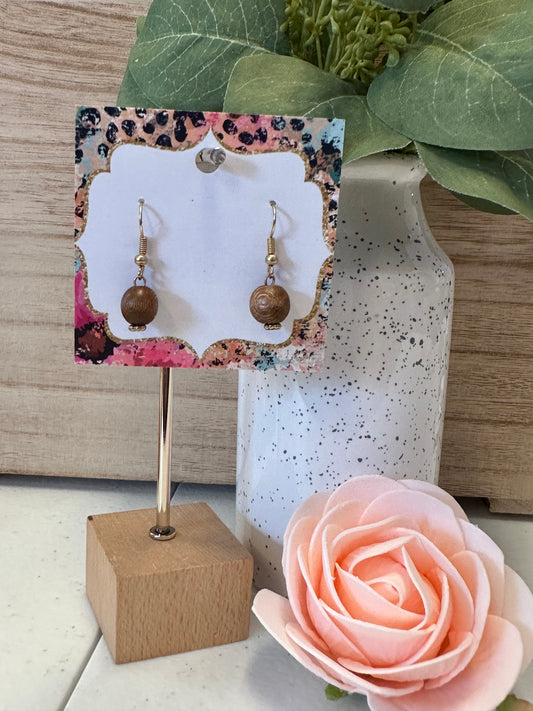 Simple Gold and Wooden Bead Dangle Earrings