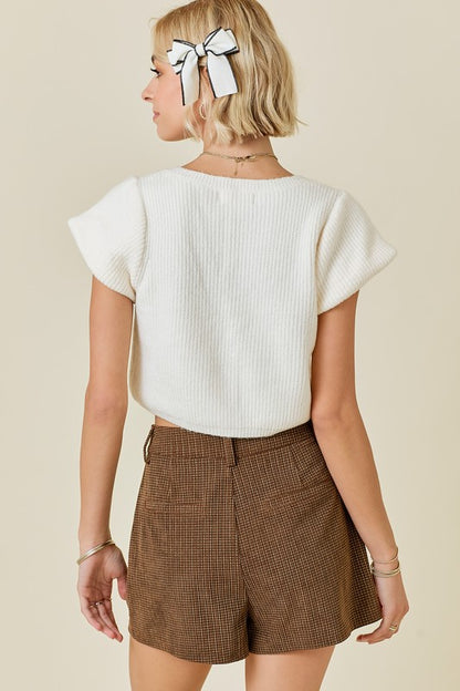 Ivory V Neck Sweater with Bubble Sleeves