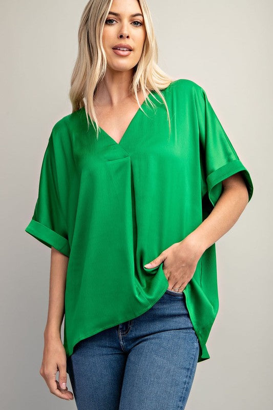 Kelly Green V Neck High Low Top