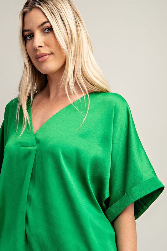 Kelly Green V Neck High Low Top