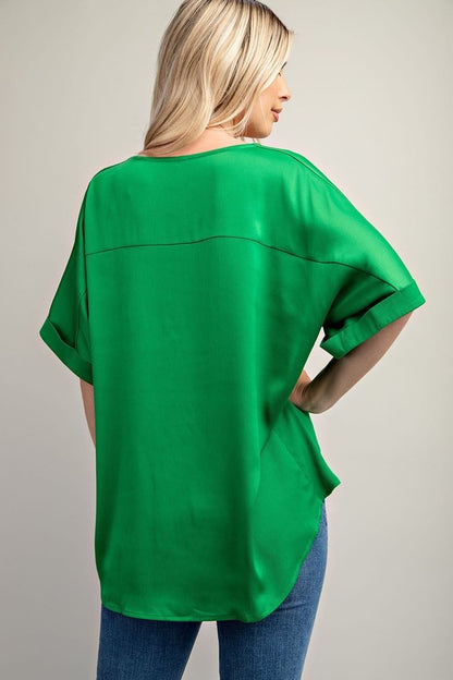 Kelly Green V Neck High Low Top