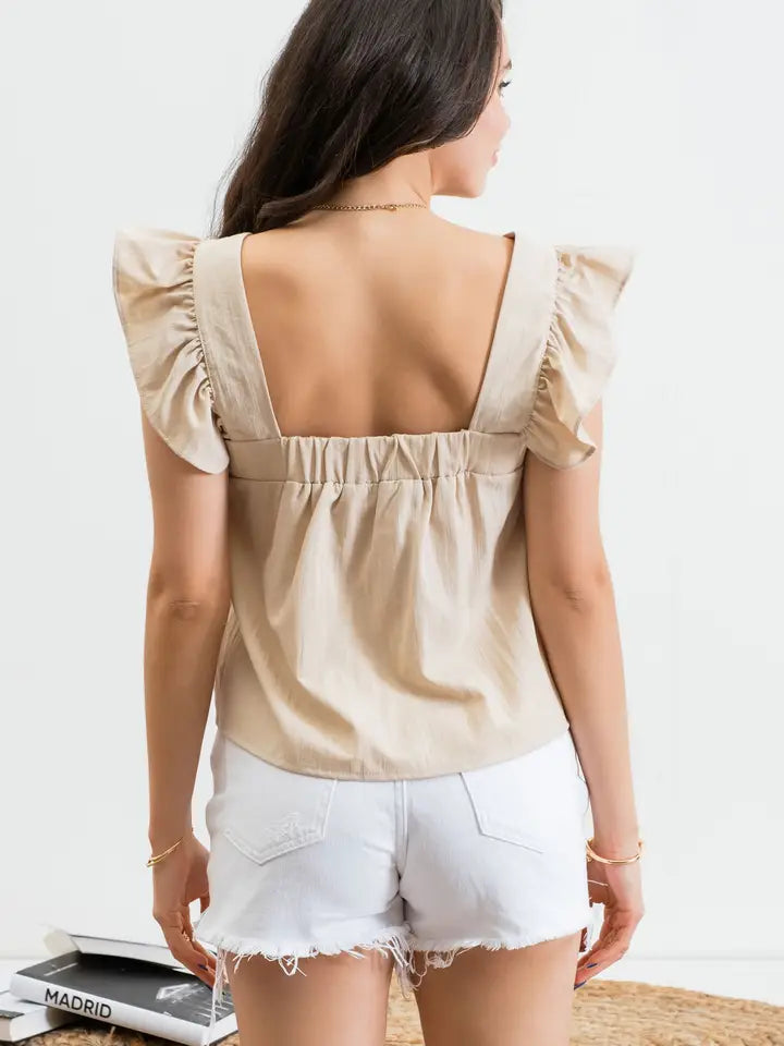 Khaki Flutter Sleeve Top