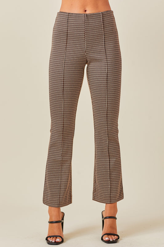 Brown Check Knit Flare Pants