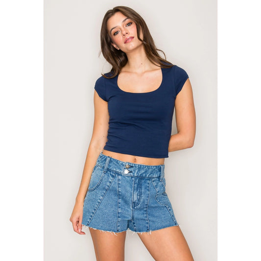 Navy Square Neck Top