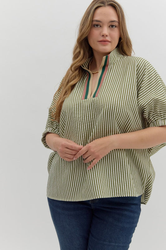 Olive Striped Top - Curvy