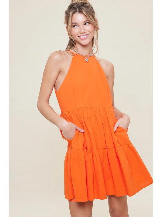 Spicy Orange Halter Dress