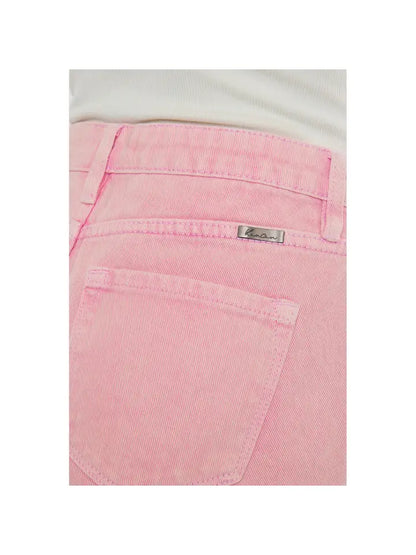 Pink High Rise Denim Frayed Shorts