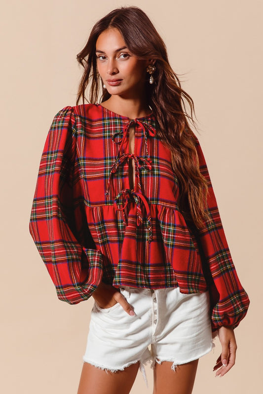 Plaid with Bows Blouse Top