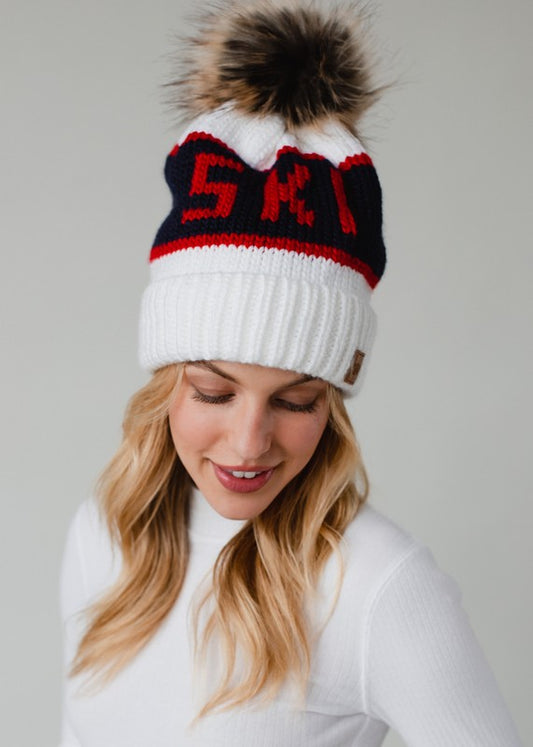 Multi Color Ski Pom Hat