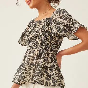 Floral Smocked Square Neck Top