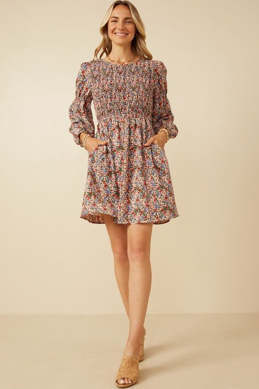 Floral Smocked Peasant Dress