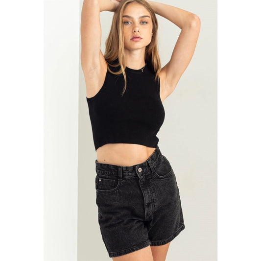 Black Dream State Cropped Sweater Tank Top