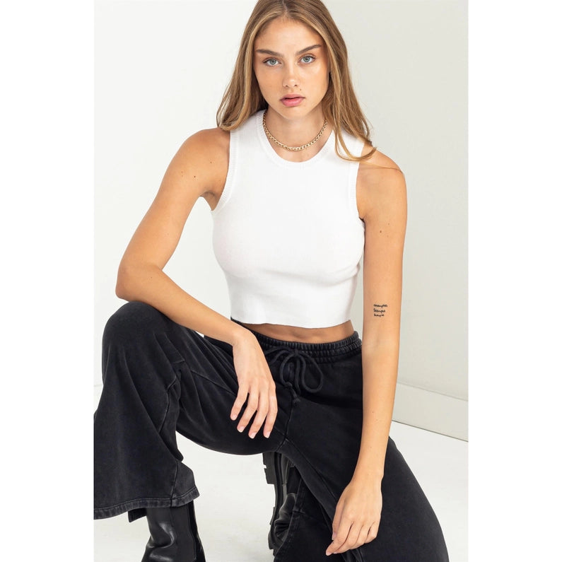 White Dream State Cropped Sweater Tank Top