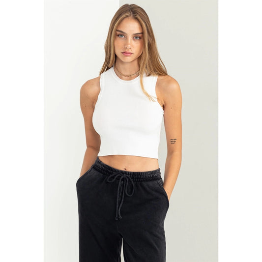 White Dream State Cropped Sweater Tank Top