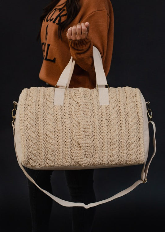 Tan Cable Knit Duffel Bag