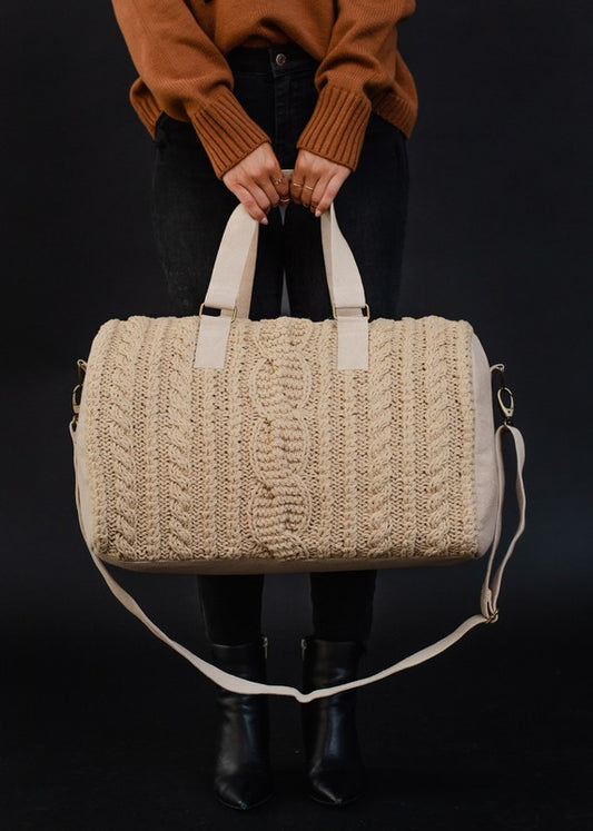 Tan Cable Knit Duffel Bag