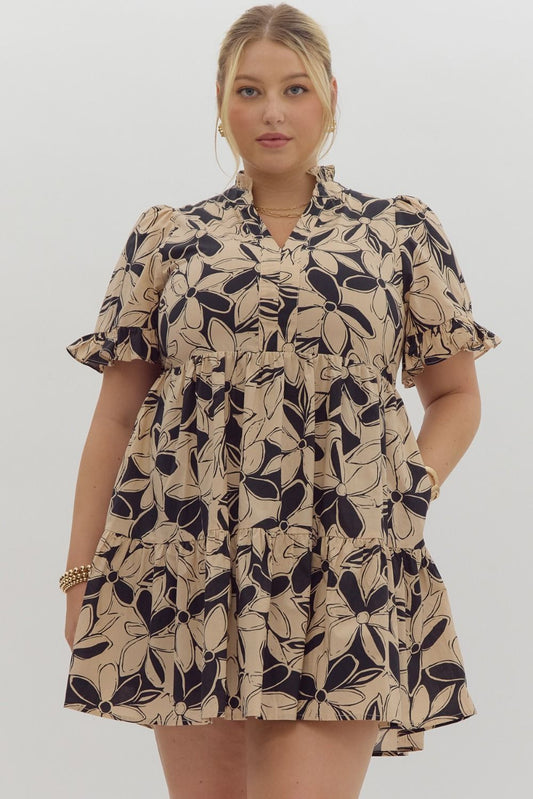 Taupe Floral Dress - Curvy
