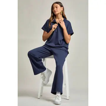 Navy Quarter Zip Shirt and Pant Set - Curvy