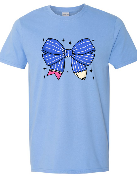 Blue Pencil Bow Tee