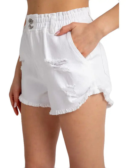 White Denim Frayed Shorts