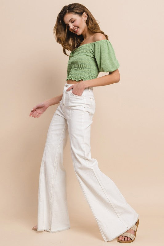 White Palazzo Jeans with Seam Detail