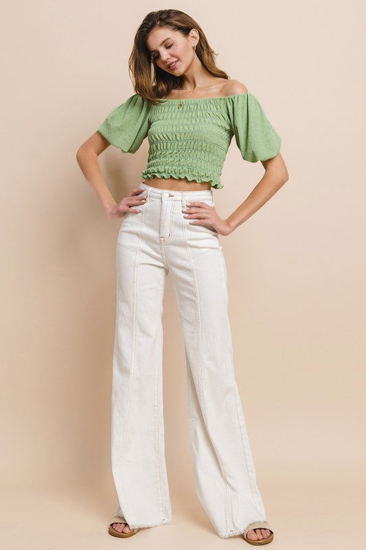 White Palazzo Jeans with Seam Detail