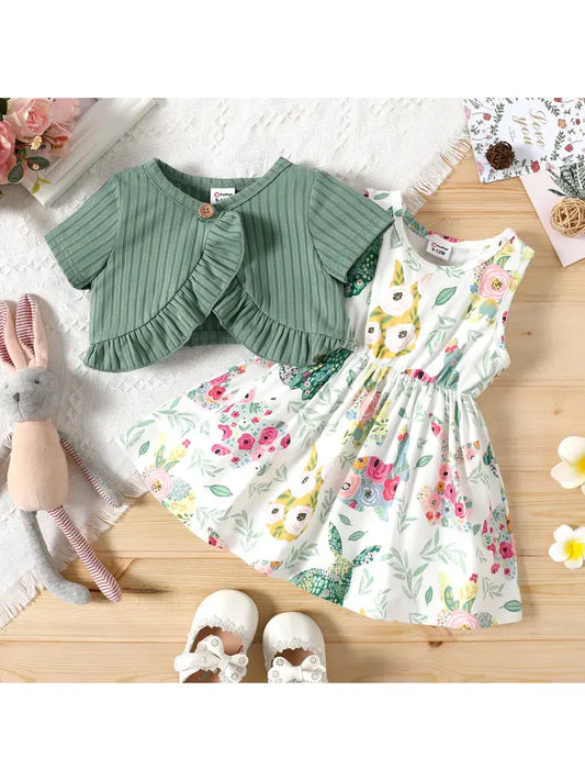 2Pc Easter Bunny Dress And Cardigan