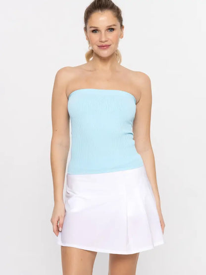 Blue Strapless Ribbed Tube Top