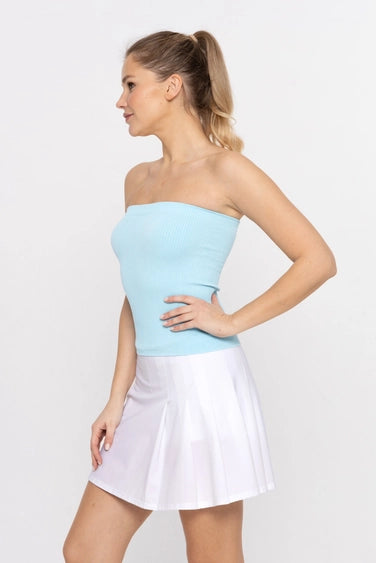 Blue Strapless Ribbed Tube Top